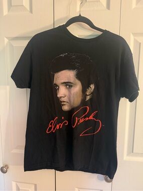 Grace Black Elvis Presley Portrait Tee with Red Script